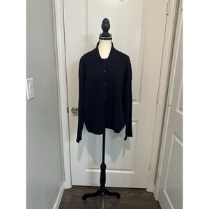 Cyrus Navy Soft Sweater Blazer Cardigan L Button Front Knit Workwear Minimalist